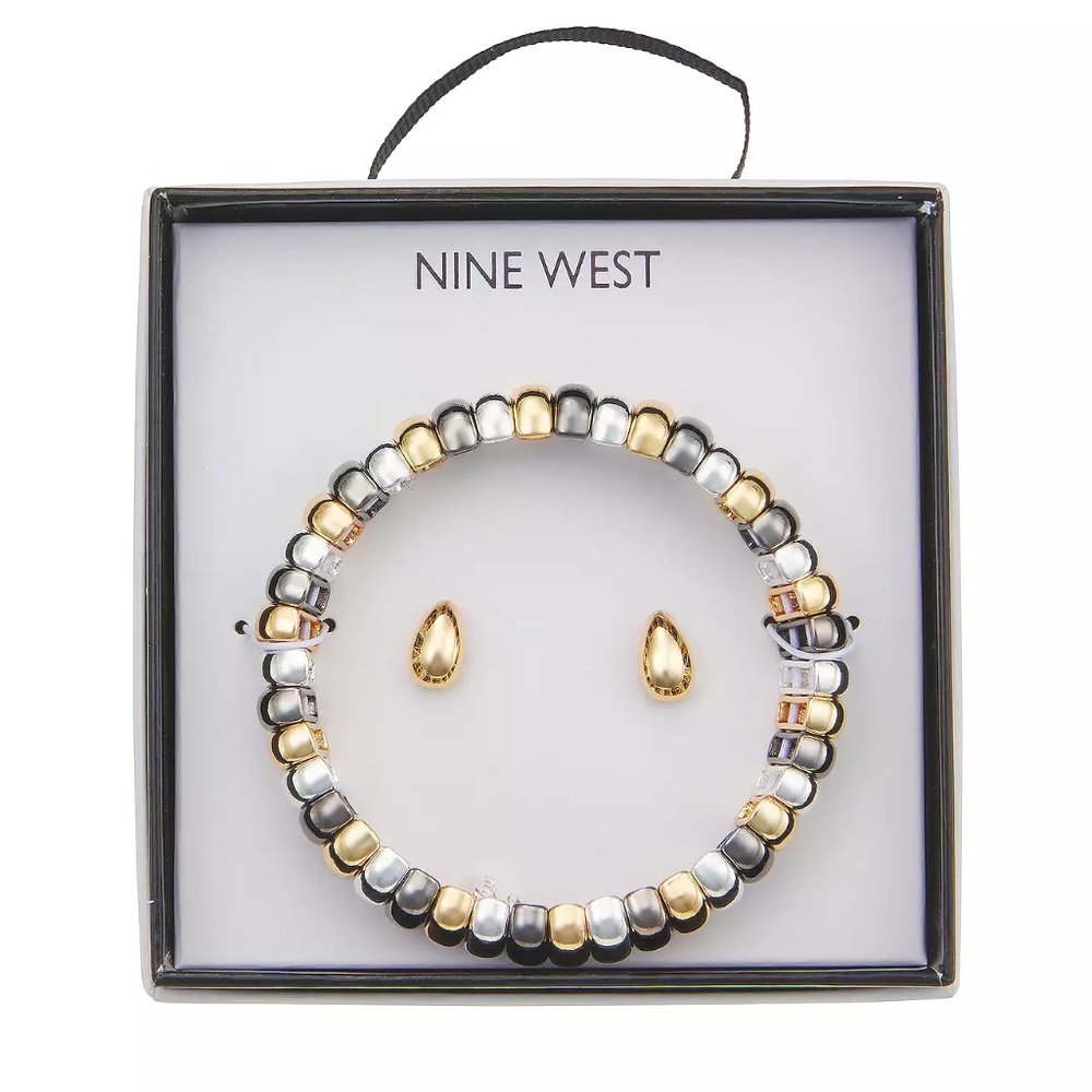 Elegant Tri-Tone Bracelet and Stud Earrings by Nine West (NIB/NIP)